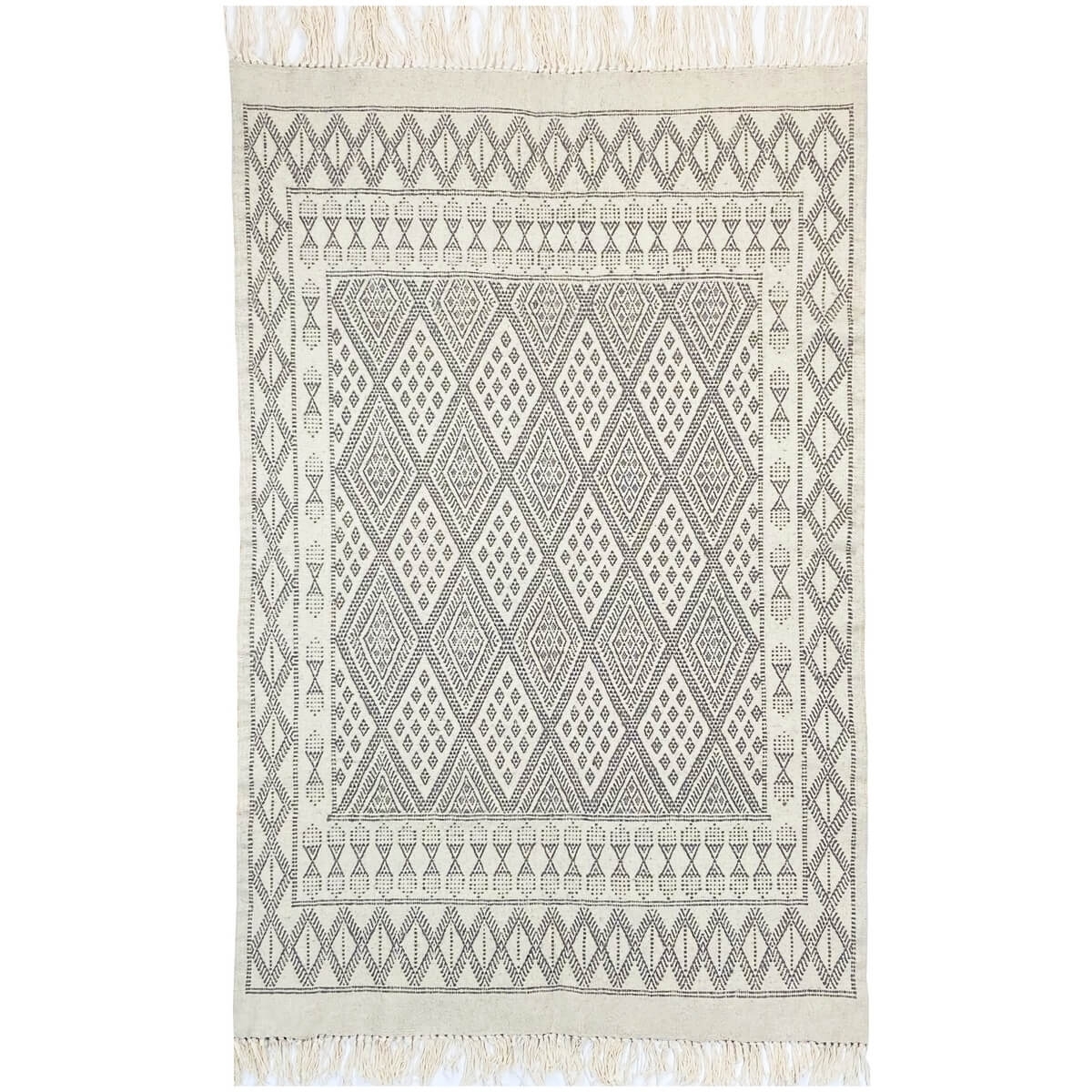 Berber Teppich Teppich Margoum Maadan 120x190 Weiß/Grau (Handgefertigt, Wolle, Tunesien) Tunesischer Margoum-Teppich aus der Sta