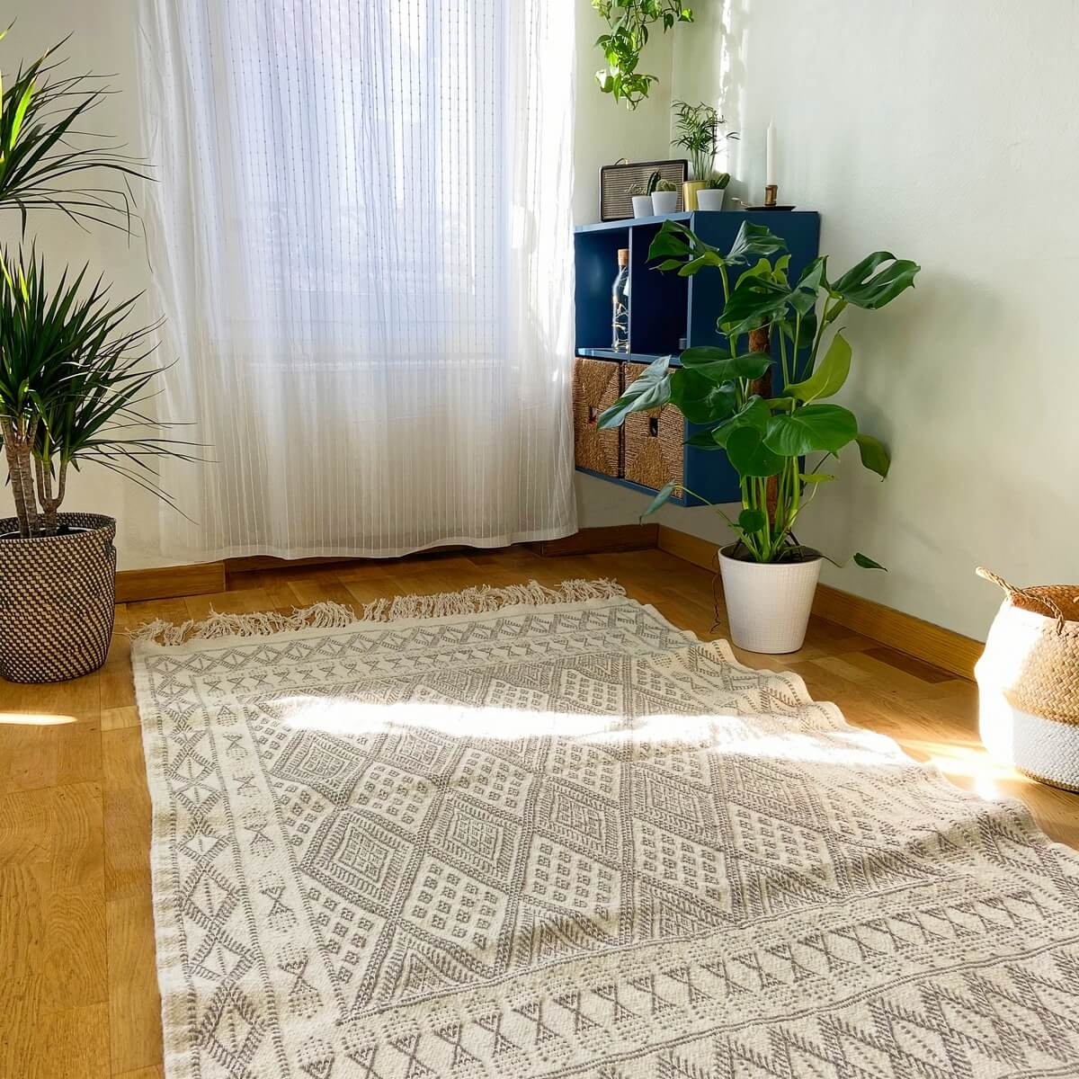 Berber Teppich Teppich Margoum Maadan 120x190 Weiß/Grau (Handgefertigt, Wolle, Tunesien) Tunesischer Margoum-Teppich aus der Sta