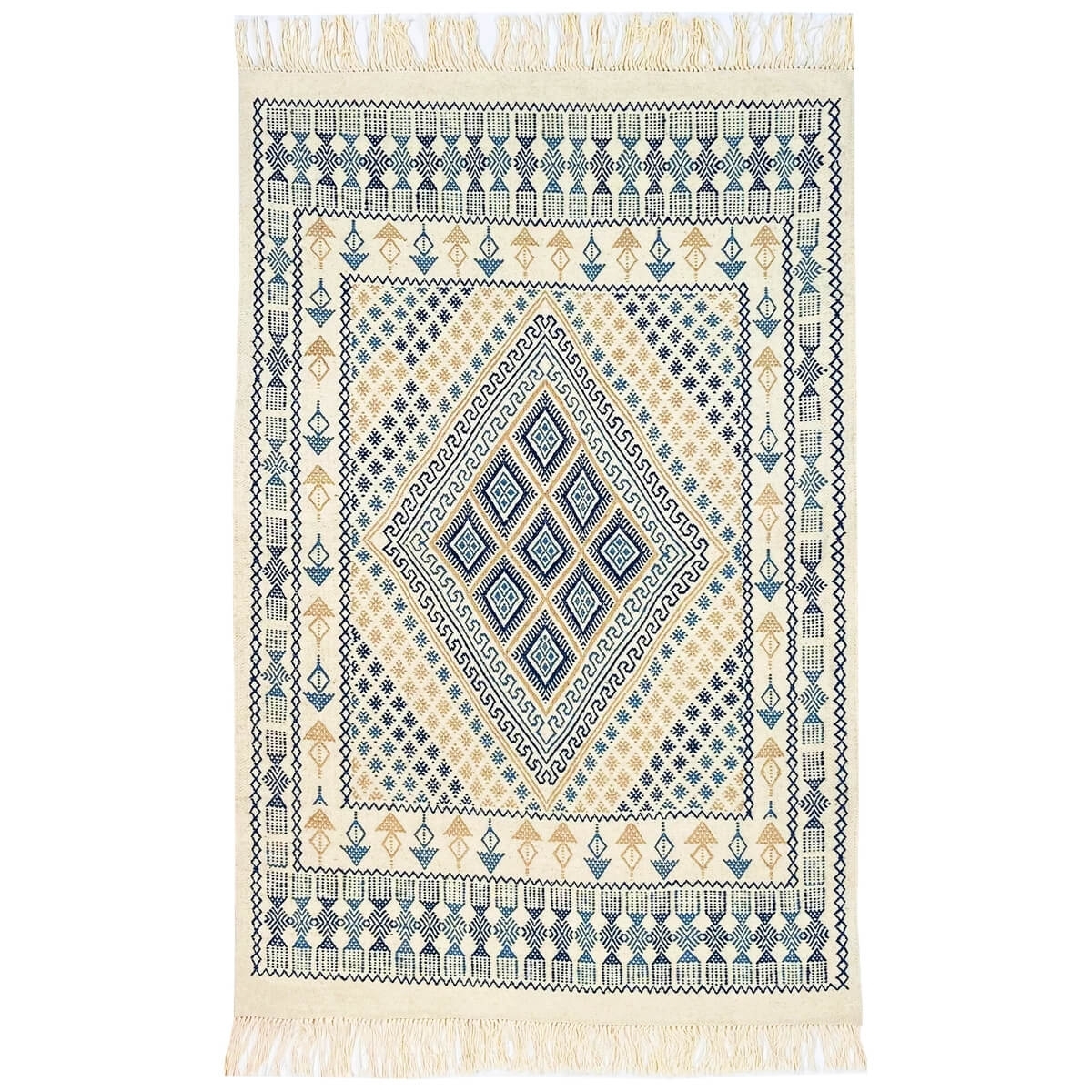 Berber Teppich Teppich Margoum Mouja 129x196 cm Blau/Weiß (Handgefertigt, Wolle, Tunesien) Tunesischer Margoum-Teppich aus der S