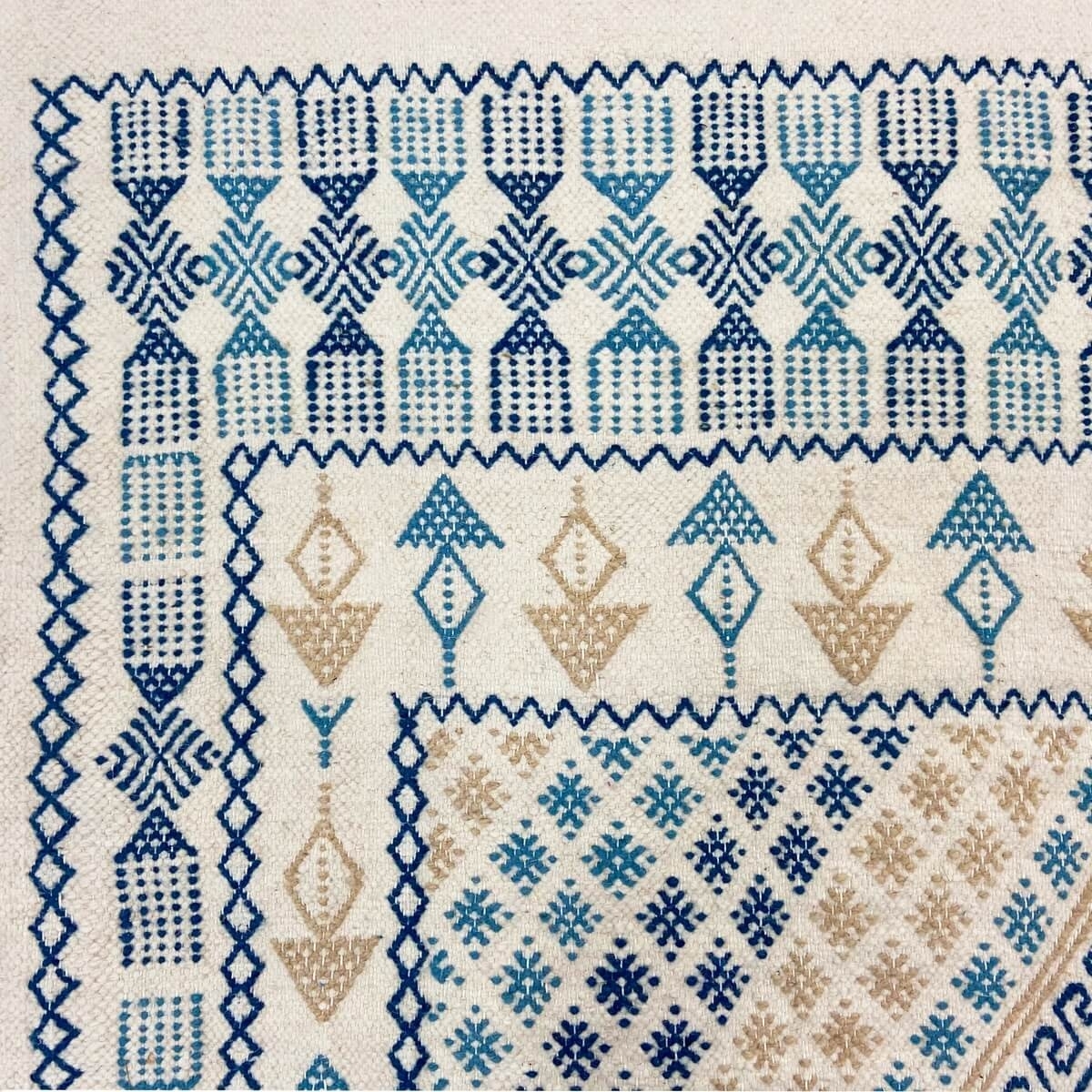 Berber Teppich Teppich Margoum Mouja 129x196 cm Blau/Weiß (Handgefertigt, Wolle, Tunesien) Tunesischer Margoum-Teppich aus der S