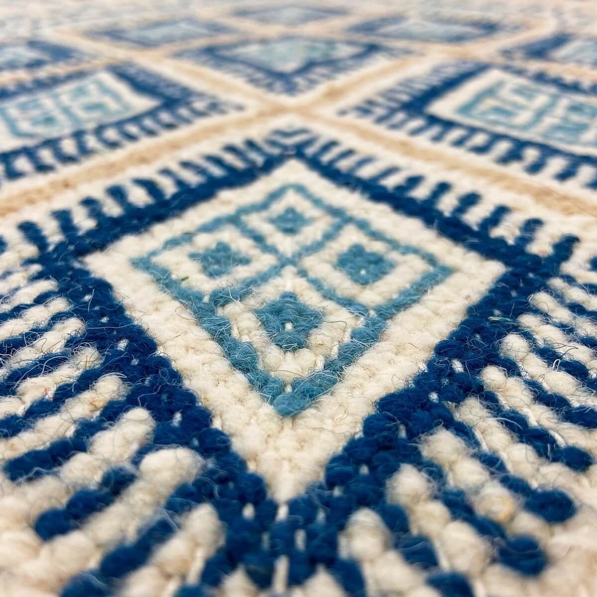 Berber Teppich Teppich Margoum Mouja 129x196 cm Blau/Weiß (Handgefertigt, Wolle, Tunesien) Tunesischer Margoum-Teppich aus der S
