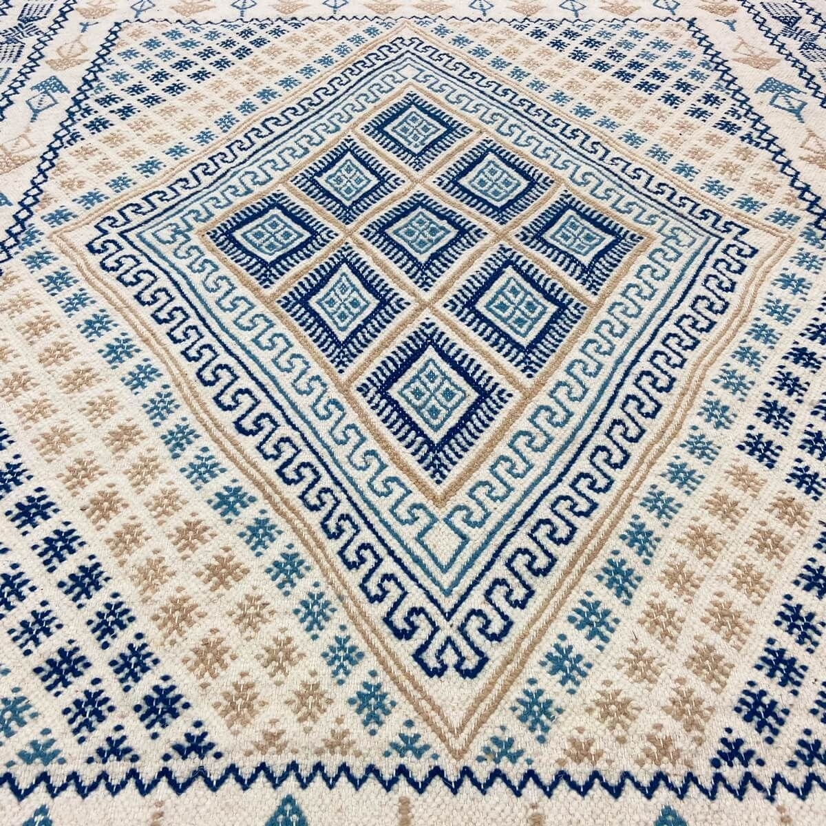 Berber Teppich Teppich Margoum Mouja 129x196 cm Blau/Weiß (Handgefertigt, Wolle, Tunesien) Tunesischer Margoum-Teppich aus der S
