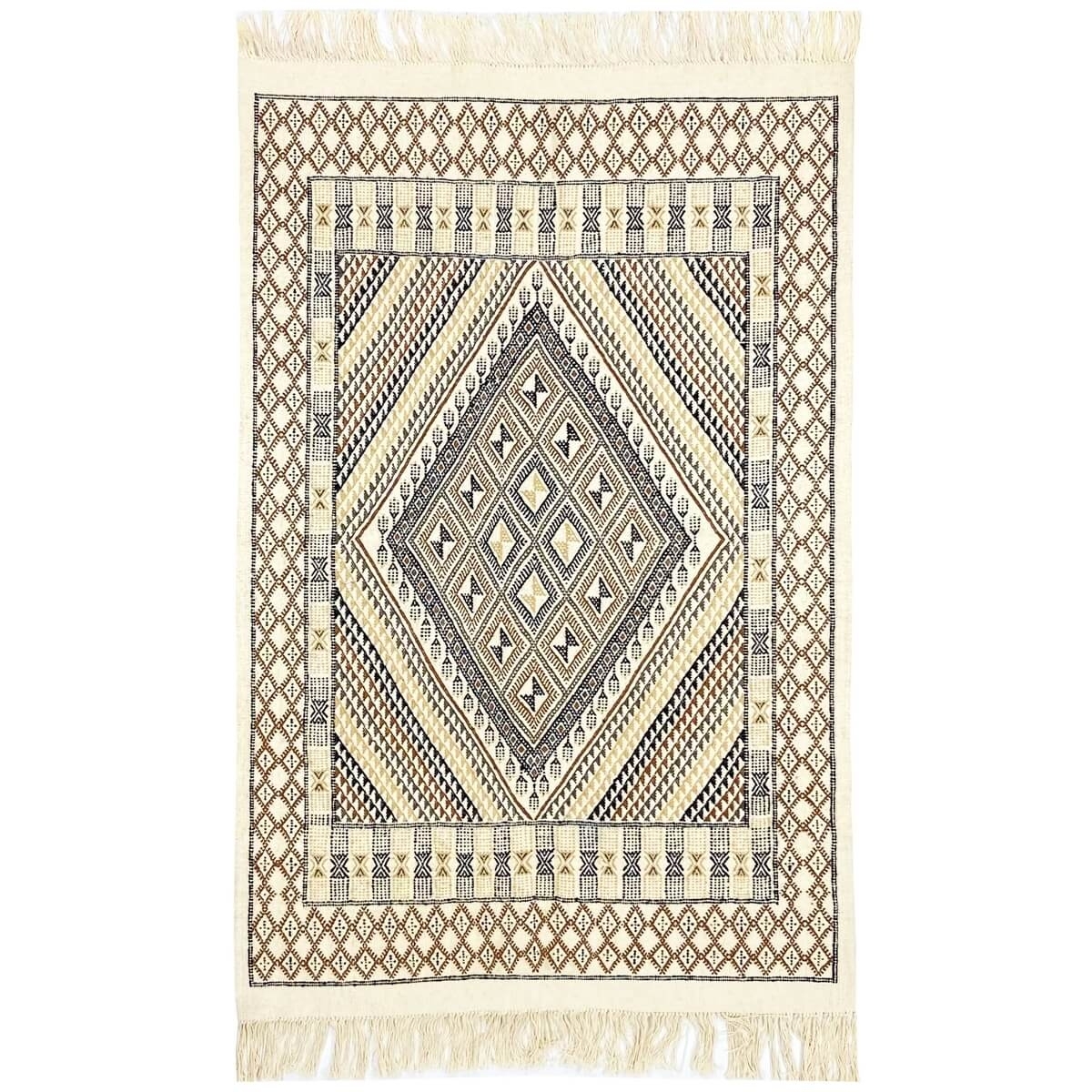 tappeto berbero Tappeto Margoum Homssi 124x204 Bianco/Marrone (Fatto a mano, Lana, Tunisia) Tappeto margoum tunisino della città