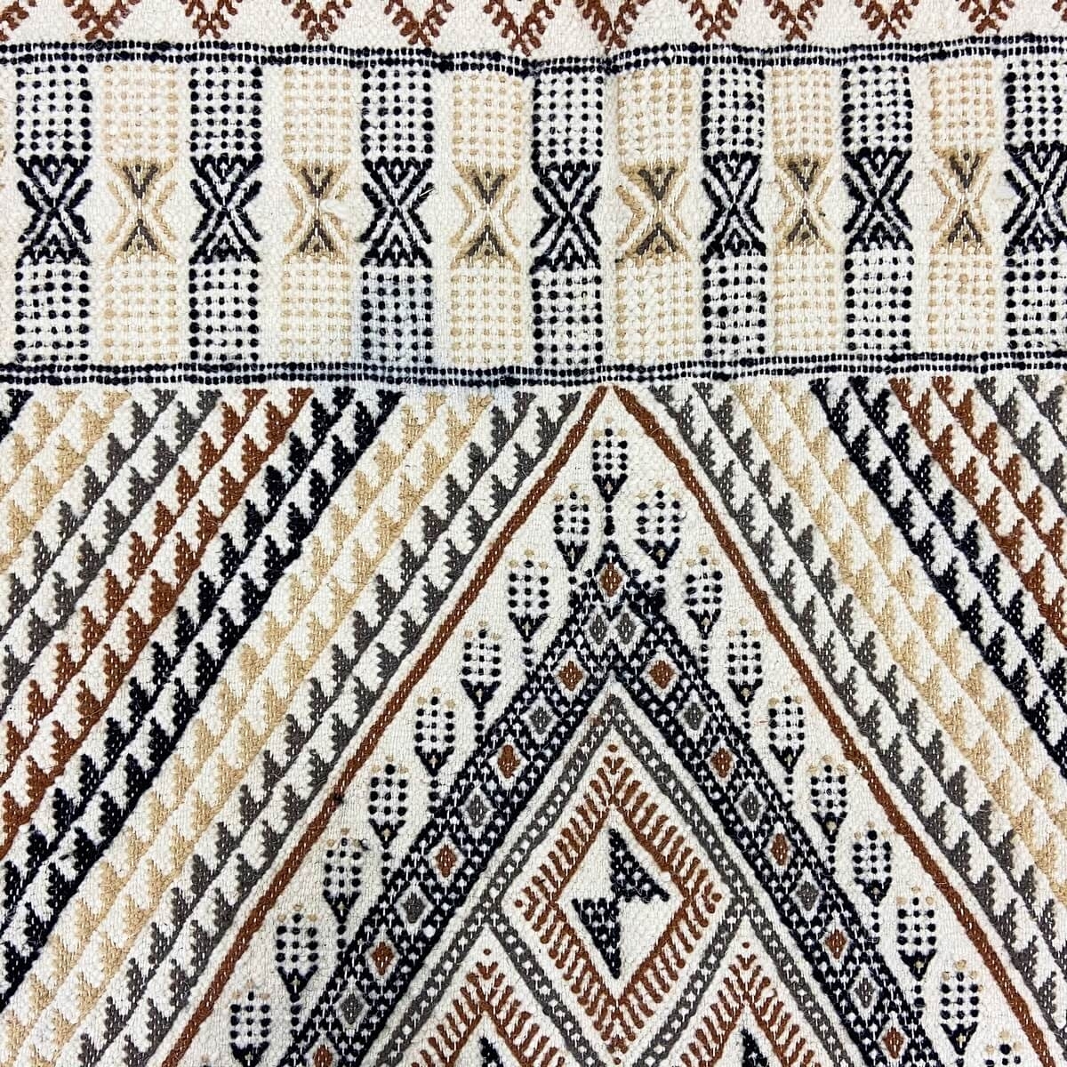 tappeto berbero Tappeto Margoum Homssi 124x204 Bianco/Marrone (Fatto a mano, Lana, Tunisia) Tappeto margoum tunisino della città