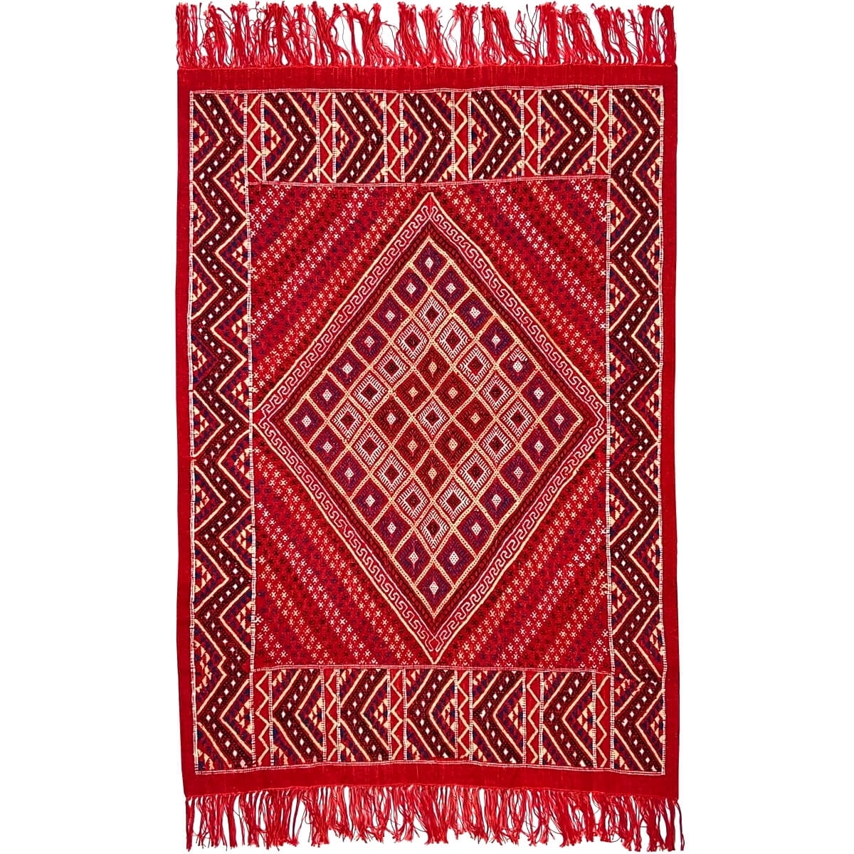 Berber Teppich Teppich Margoum Azid 128x200 Rot (Handgefertigt, Wolle) Tunesischer Margoum-Teppich aus der Stadt Kairouan. Recht