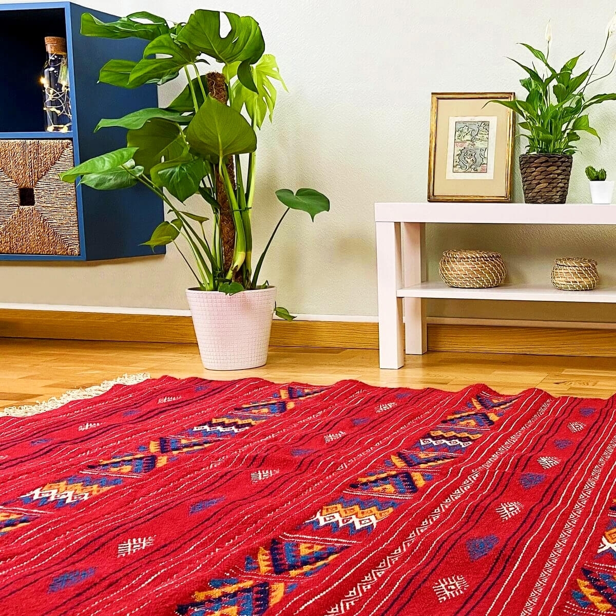 Alfombra bereber Alfombra Kilim Melkhail 112x176 cm Rojo/Multicolor (Hecho a mano, Lana) Alfombra kilim tunecina, estilo marroqu