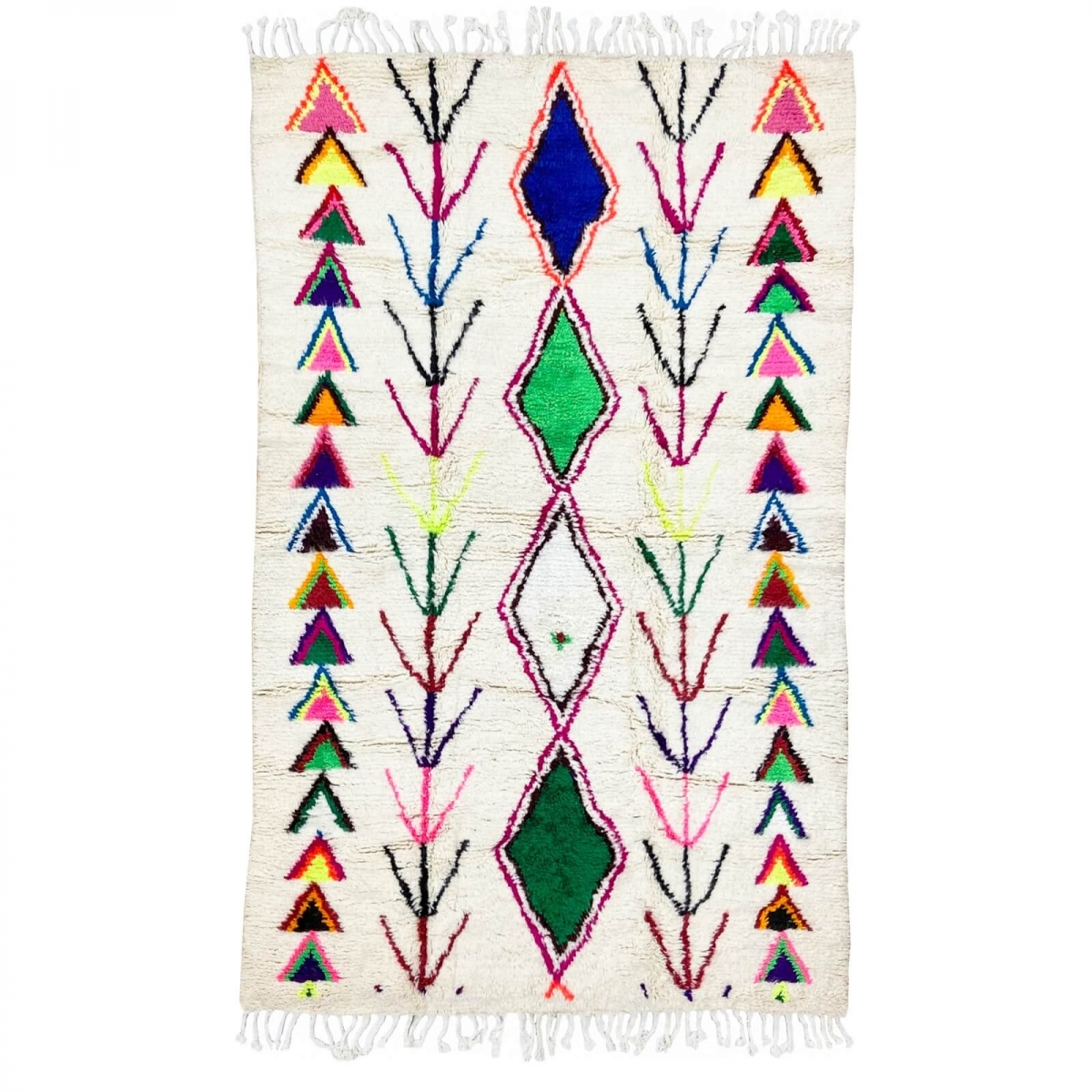 Tapis berbère Tapis Azilal Uba 148x232 cm Blanc/Multicolore (Fait main, Laine, Maroc) Tapis Azilal berbère marocain de la région