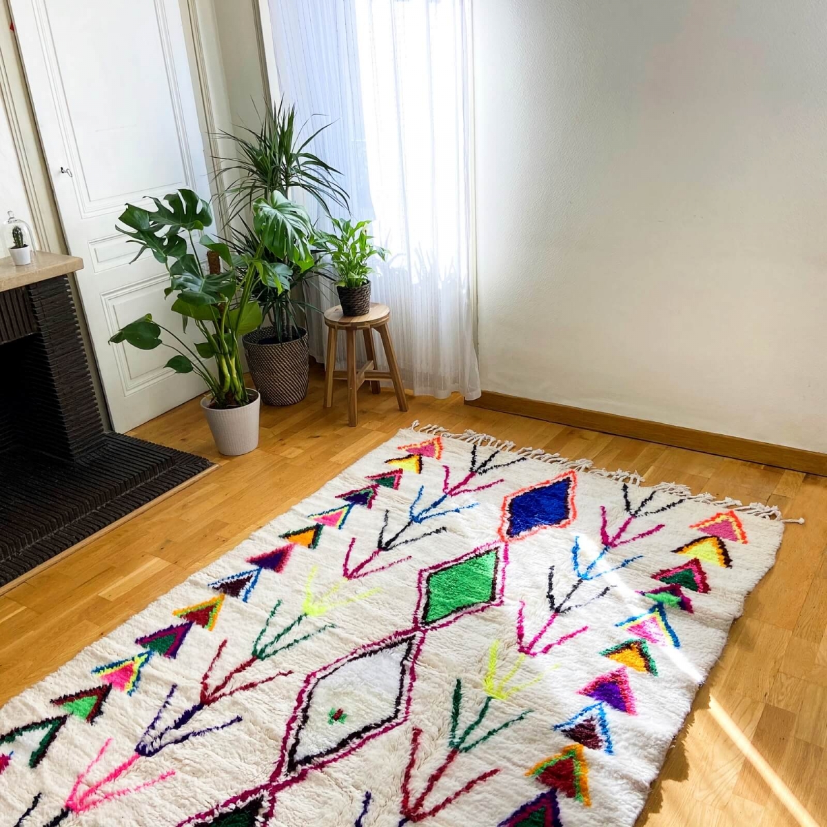 Tapis berbère Tapis Azilal Uba 148x232 cm Blanc/Multicolore (Fait main, Laine, Maroc) Tapis Azilal berbère marocain de la région