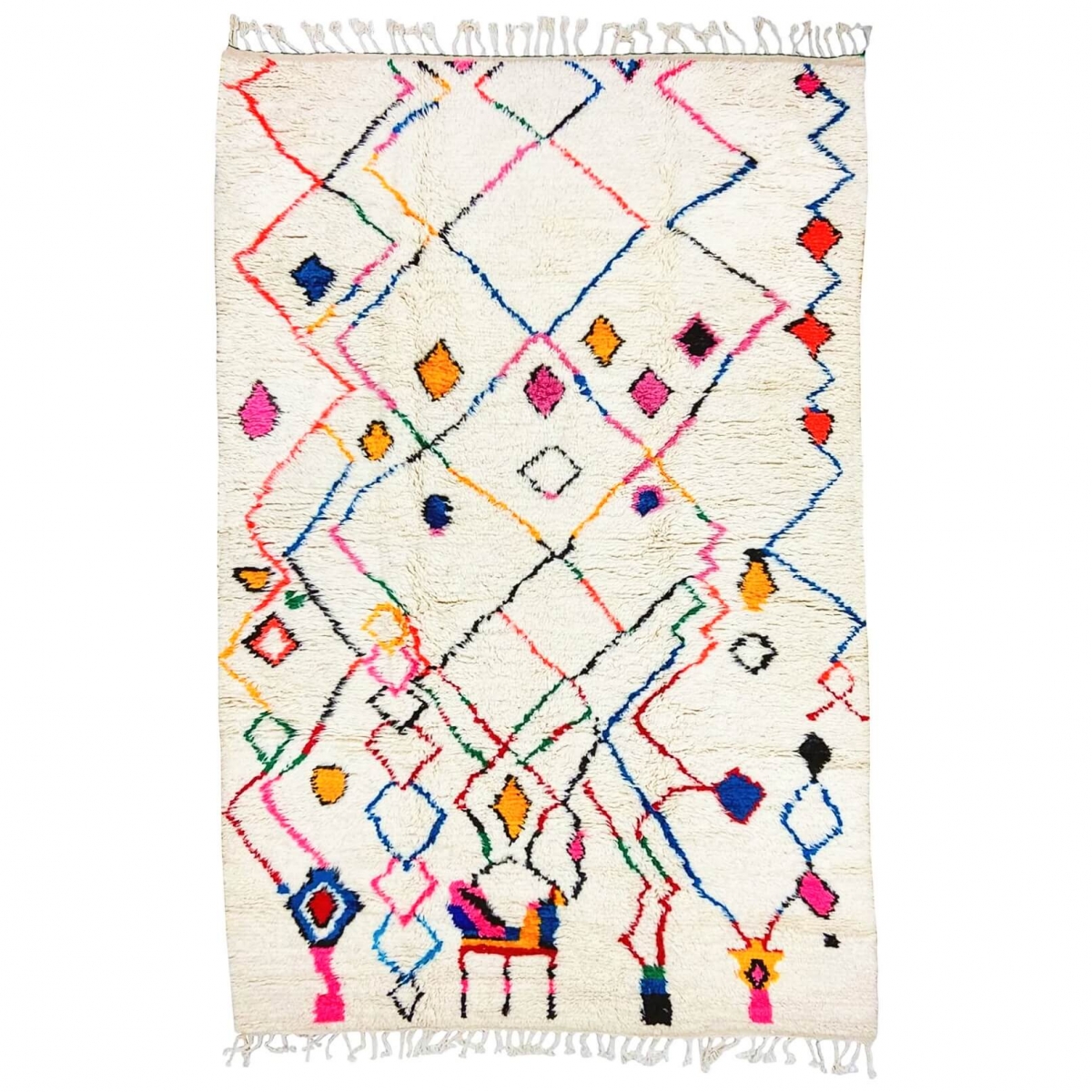 Berber carpet Rug Azilal Yemasten 170x290 cm White/Multicolored (Handmade, Wool, Morocco) Tunisian margoum rug from the city of 
