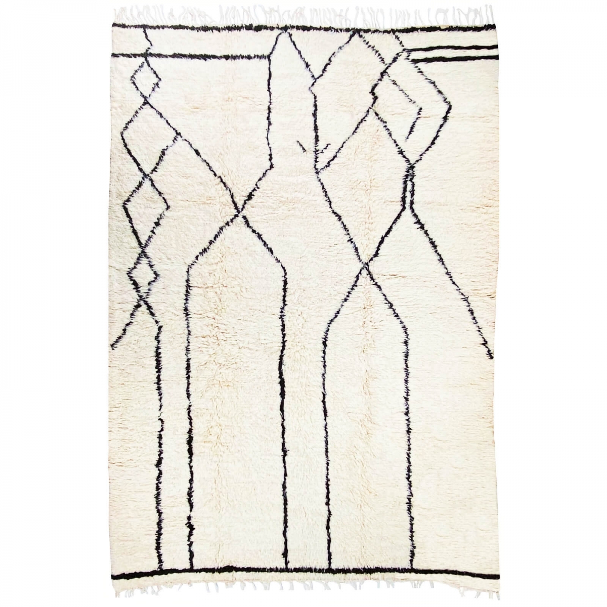 Tapis berbère Tapis Beni Ouarain Ahabag 200x300 cm Berbere Blanc et Noir (Fait main, Laine, Maroc) Tapis Beni Ouarain 230x317 be