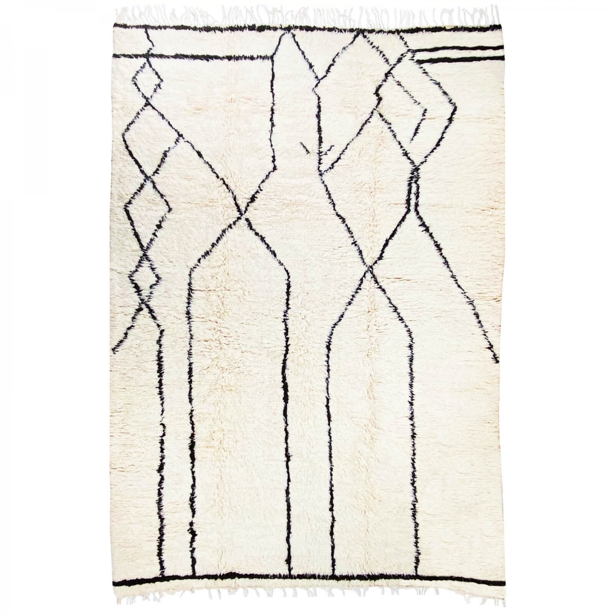 tappeto berbero Tappeto Beni Ouarain Ahabag 200x300 cm Bianco e Nero (Fatto a mano, Lana, Marocco) Tappeto margoum tunisino dell