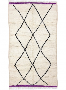 tappeto berbero Tappeto Beni Ouarain Ranoa 145x230 cm Bianco e Nero (Fatto a mano, Lana, Marocco) Tappeto margoum tunisino della