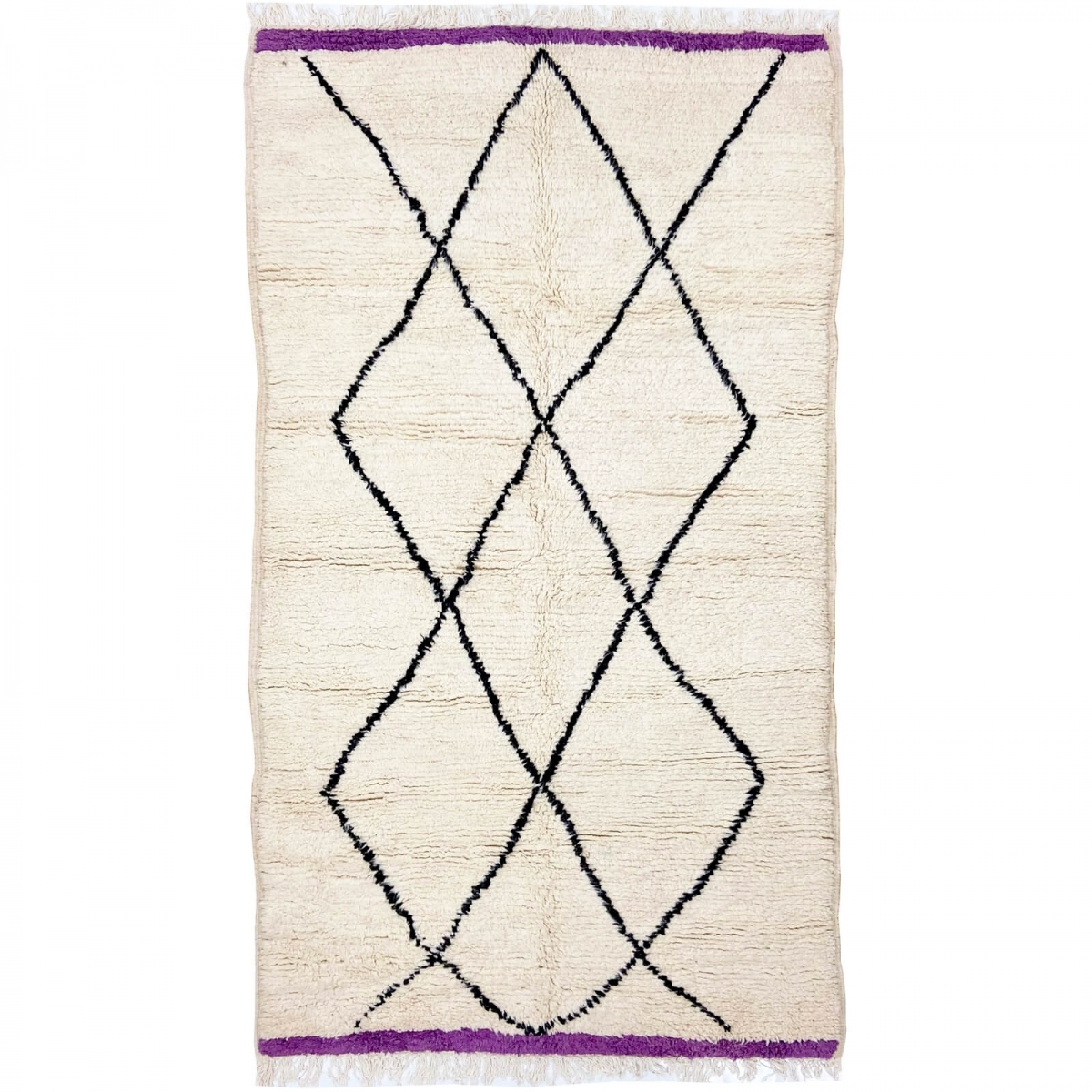 Berber tapijt Vloerkleed Beni Ouarain Ranoa 145x230 cm Wit en Zwart (Handgeweven, Wol, Marokko) Tunesisch Margoum Tapijt uit de 