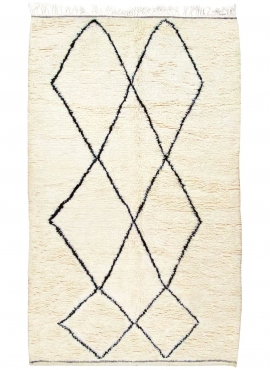 tappeto berbero Tappeto Beni Ouarain Kenwa 150x260 cm Bianco e Nero (Fatto a mano, Lana, Marocco) Tappeto margoum tunisino della