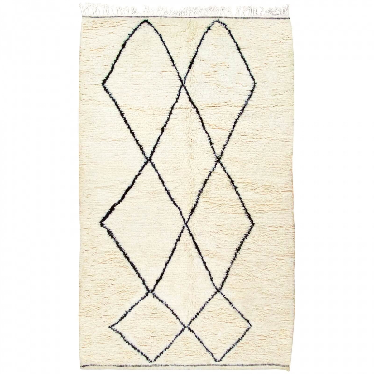 Tapete berbere Tapete Beni Ouarain Kenwa 150x260 cm Branco e Preto (Artesanal, Lã, Marrocos) Tapete Margoum tunisino da cidade d