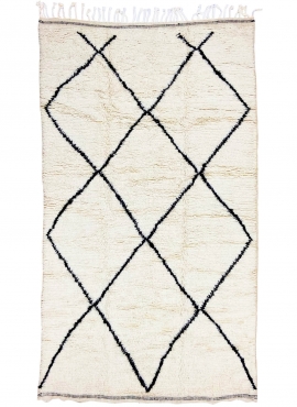 tappeto berbero Tappeto Beni Ouarain Laha 145x255 cm Bianco e Nero (Fatto a mano, Lana, Marocco) Tappeto margoum tunisino della 
