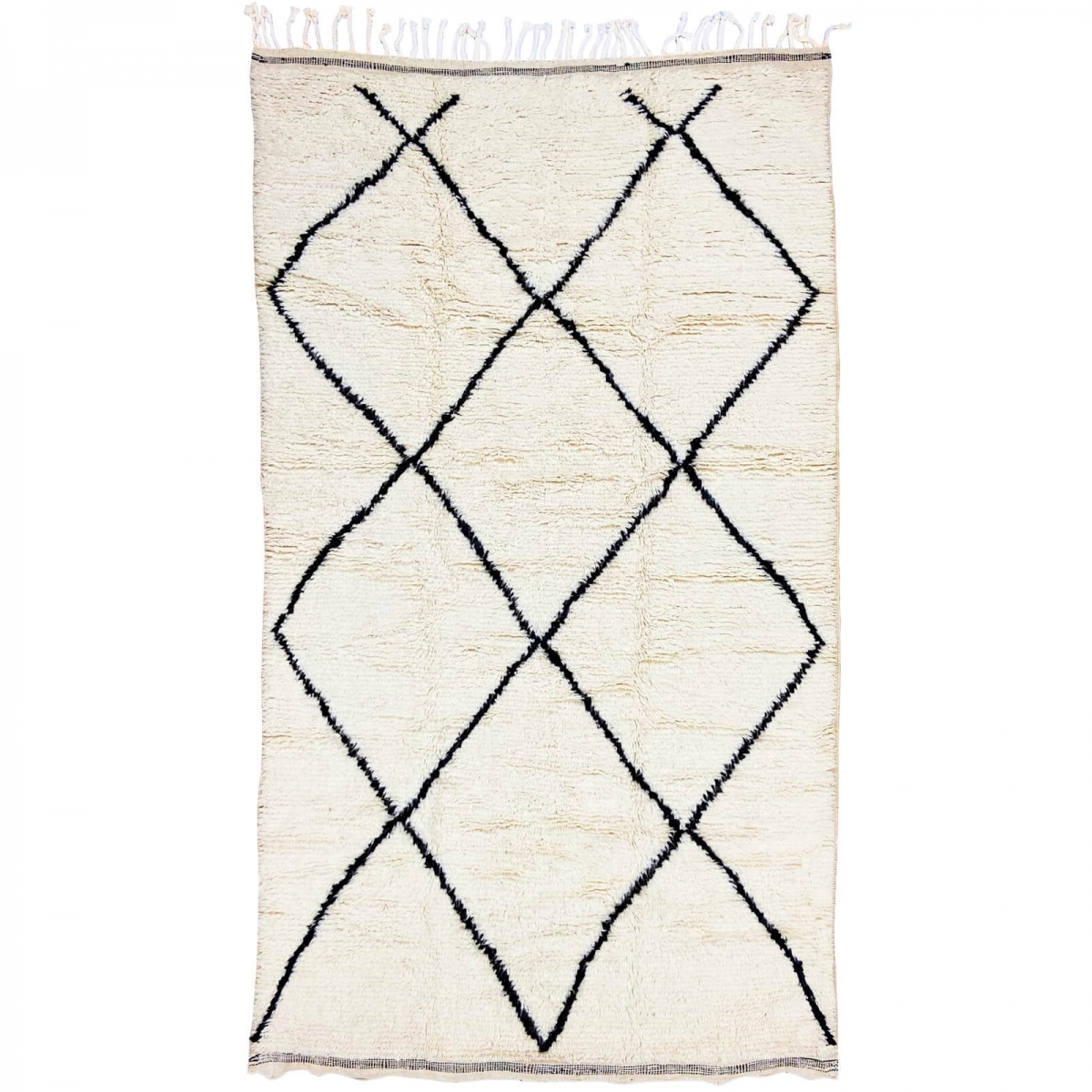 Tapis berbère Tapis Beni Ouarain Laha 145x255 cm Berbere Blanc et Noir (Fait main, Laine, Maroc) Tapis Beni Ouarain 145x255 berb