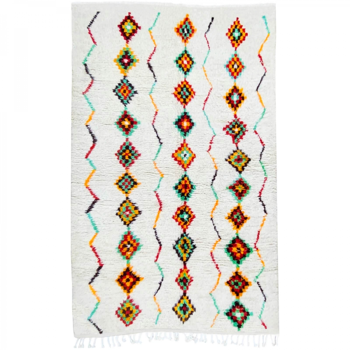 Berber Teppich Teppich Azilal Azwaw 160x255 Weiß/Mehrfarbig  (Handgefertigt, Wolle, Marokko) Tunesischer Margoum-Teppich aus der