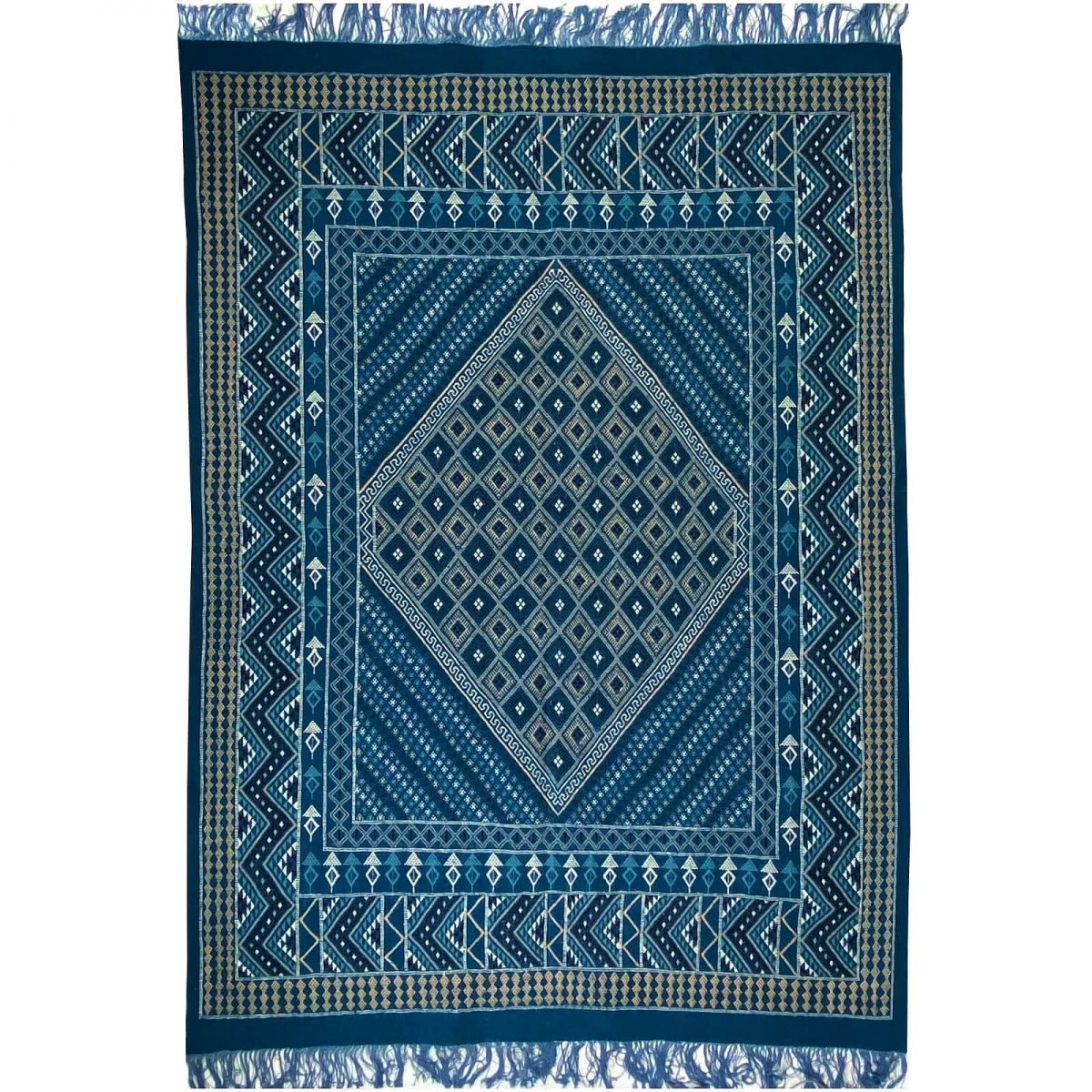 Alfombra bereber Alfombra Margoum Syphax 200x300 cm Azul/Blanco (Hecho a mano, Lana, Túnez) Alfombra margoum tunecina de la ciud