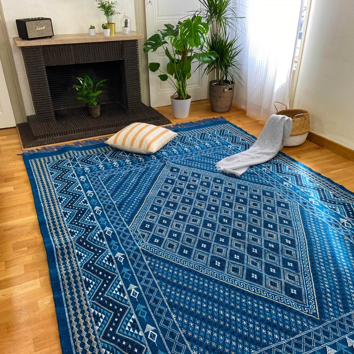 Alfombra bereber Alfombra Margoum Syphax 200x300 cm Azul/Blanco (Hecho a mano, Lana, Túnez) Alfombra margoum tunecina de la ciud