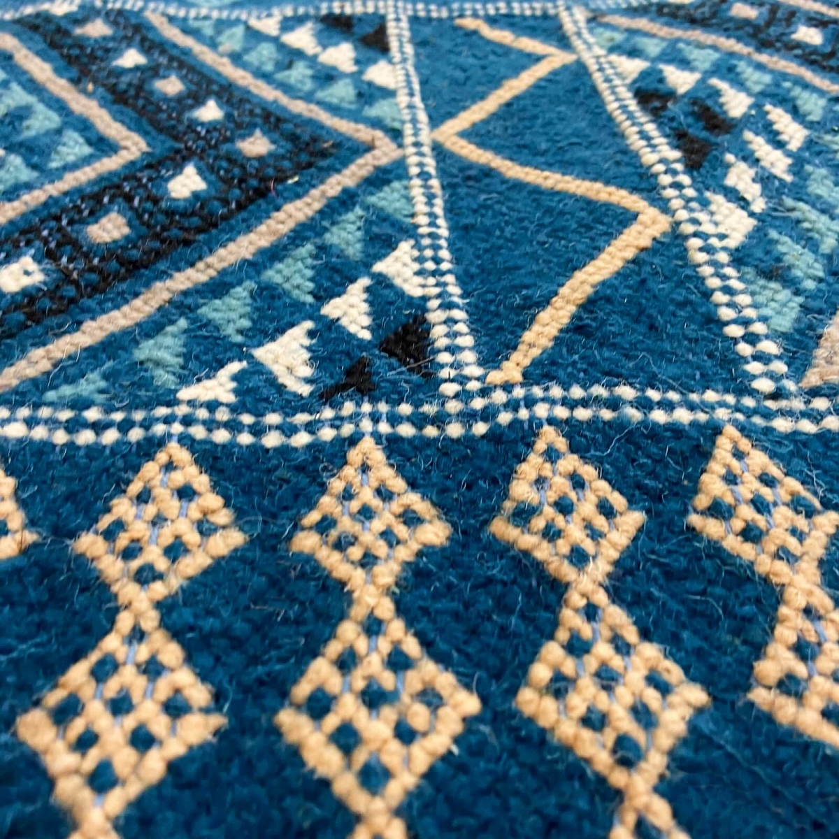 Alfombra bereber Alfombra Margoum Syphax 200x300 cm Azul/Blanco (Hecho a mano, Lana, Túnez) Alfombra margoum tunecina de la ciud
