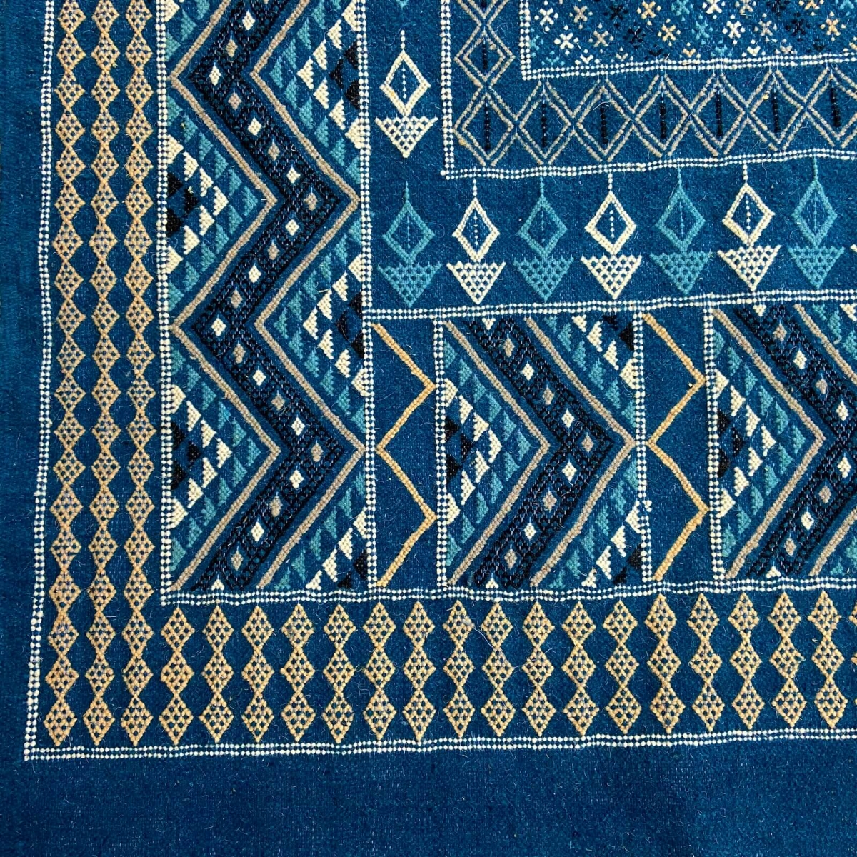 Alfombra bereber Alfombra Margoum Syphax 200x300 cm Azul/Blanco (Hecho a mano, Lana, Túnez) Alfombra margoum tunecina de la ciud