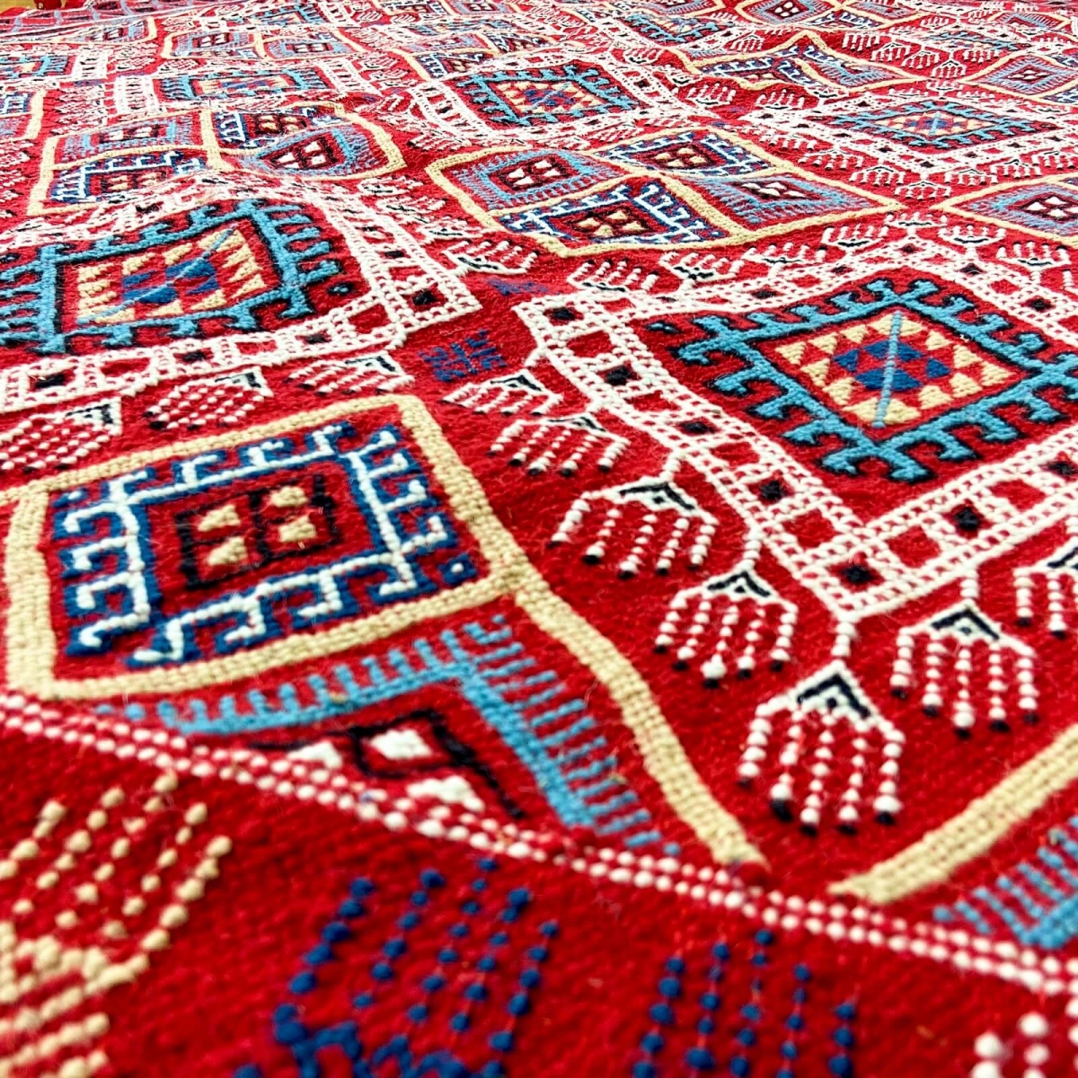 Alfombra bereber Alfombra Margoum Badis 170x260 cm Rojo (Hecho a mano, Lana) Alfombra margoum tunecina de la ciudad de Kairouan.