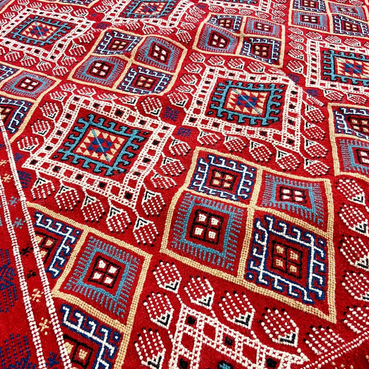 Berber Teppich Teppich Margoum Badis 170x260 cm Rot (Handgefertigt, Wolle) Tunesischer Margoum-Teppich aus der Stadt Kairouan. R