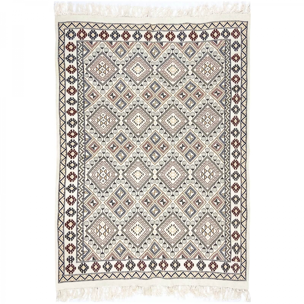 Alfombra bereber Alfombra Margoum Krish 170x240 cm Blanco/Beige (Hecho a mano, Lana, Túnez) Alfombra margoum tunecina de la ciud