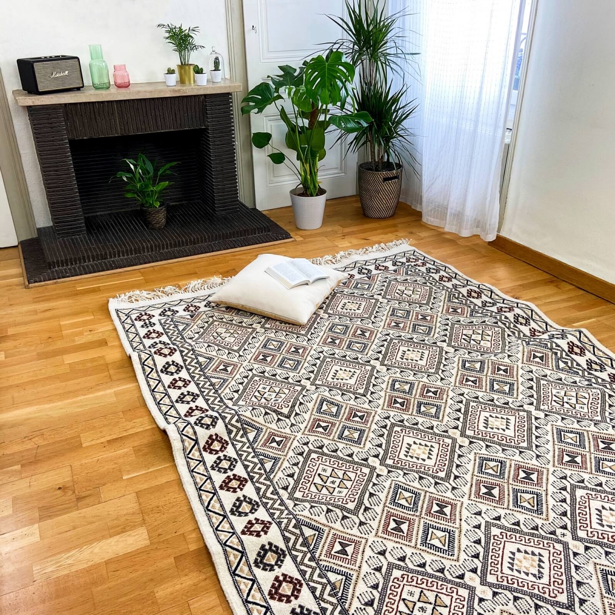 Alfombra bereber Alfombra Margoum Krish 170x240 cm Blanco/Beige (Hecho a mano, Lana, Túnez) Alfombra margoum tunecina de la ciud
