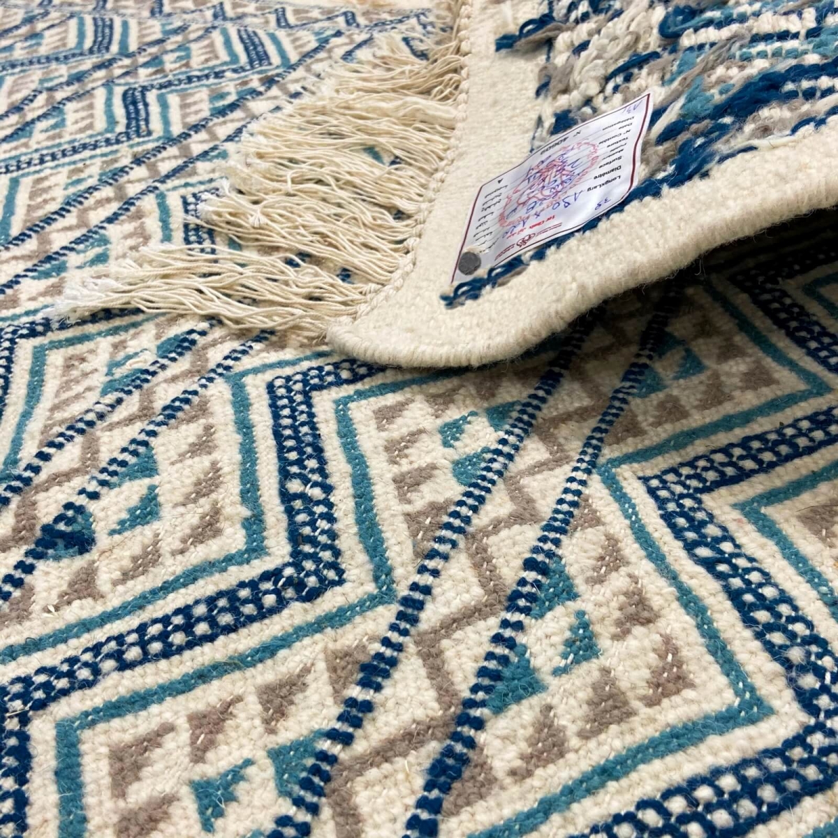Tapete berbere Tapete Margoum 120x190 Azul/Branco |Artesanal, Lã, Tunísia Tapete Margoum tunisino da cidade de Kairouan. Tapete 