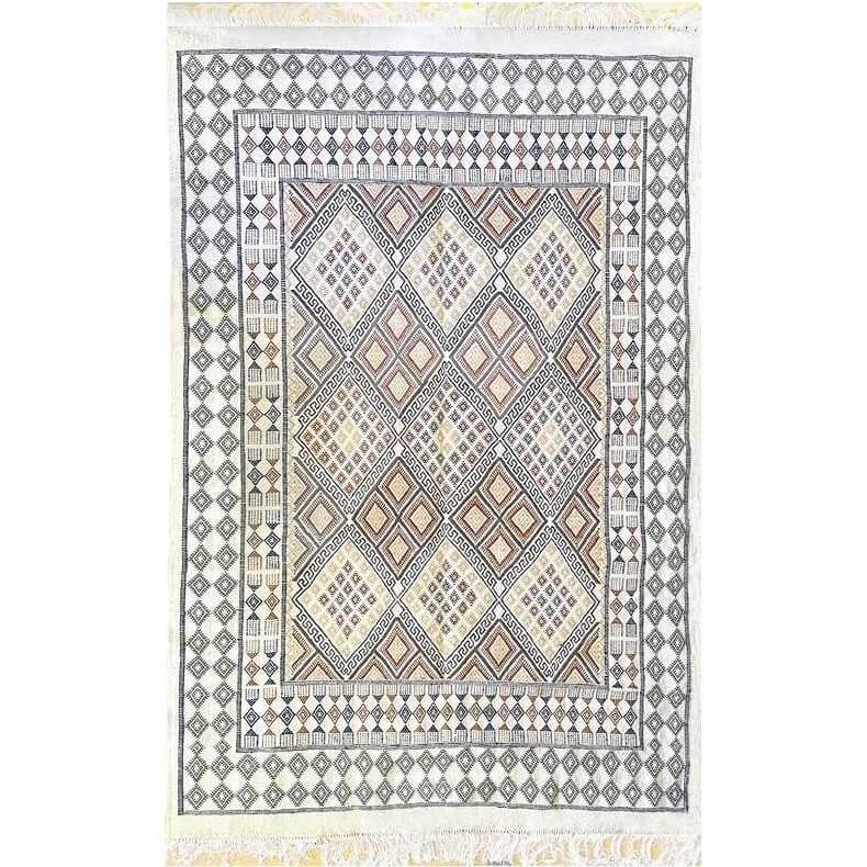 Tapis berbère Tapis Margoum Salsabile 176x256 Blanc/Beige (Fait main, Laine, Tunisie) Tapis margoum tunisien de la ville de Kair