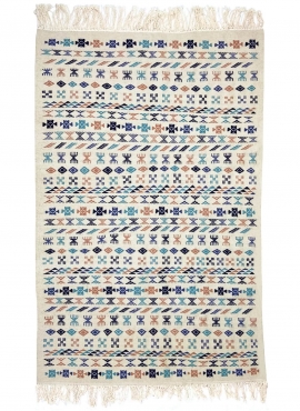 tappeto berbero Tappeto Kilim 135x205 cm Bianco Blu Marrone | Fatto a mano, Lana, Tunisia Tappeto kilim tunisino, in stile maroc