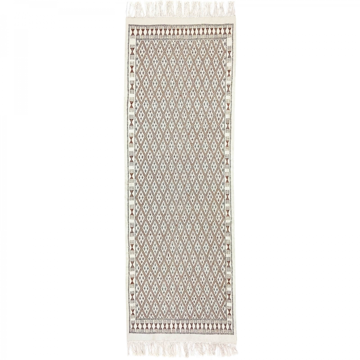 Berber carpet Rug Margoum 95x275 cm White/Brown | Handmade, Wool, Tunisia) Tunisian margoum rug from the city of Kairouan. Recta