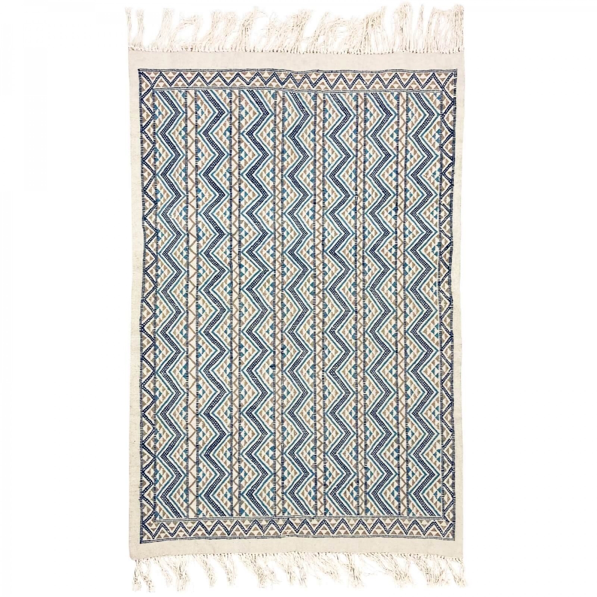 Berber carpet Rug Margoum 120x190 Blue/White | Handmade, Wool, Tunisia Tunisian margoum rug from the city of Kairouan. Rectangul