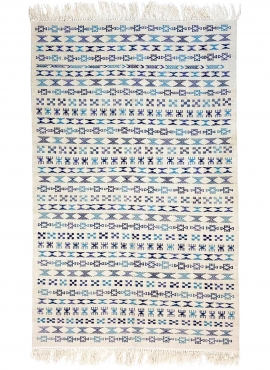 tappeto berbero Tappeto Kilim 135x205 cm Bianco Blu | Fatto a mano, Lana, Tunisia Tappeto kilim tunisino, in stile marocchino. T