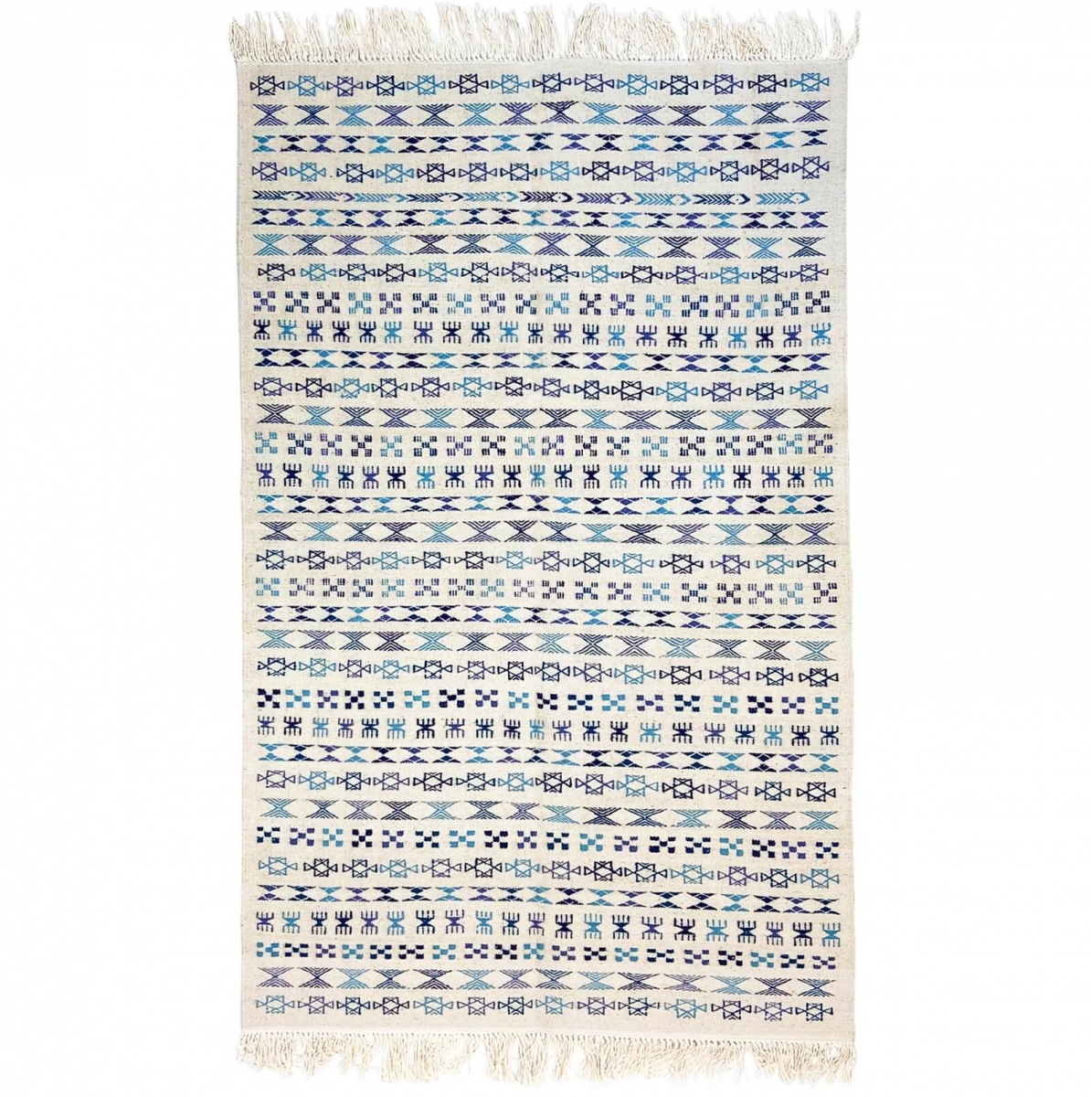Tapete berbere Tapete Kilim 130x205 cm Branco Azul | Tecidos à mão, Lã, Tunísia Tapete tunisiano kilim, estilo marroquino. Tapet