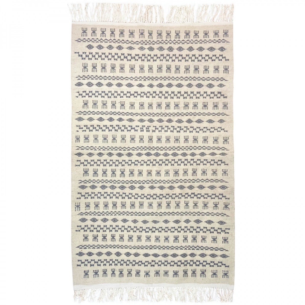 Berber Teppich Teppich Kelim 120x200 Weiß Gelb Grau | Handgewebt, Wolle, Tunesien Tunesischer Kelim-Teppich im marokkanischen St