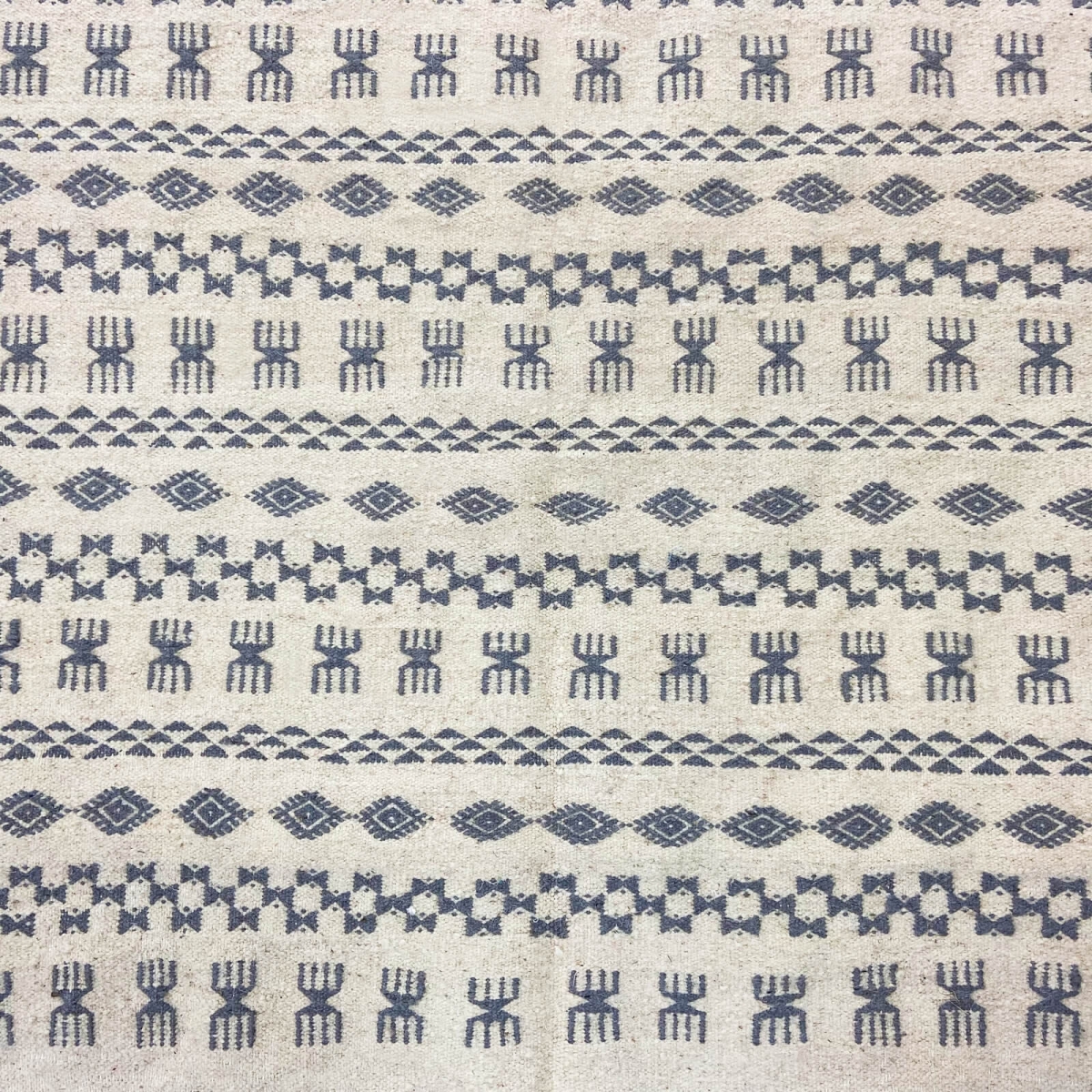 Berber Teppich Teppich Kelim 120x200 Weiß Gelb Grau | Handgewebt, Wolle, Tunesien Tunesischer Kelim-Teppich im marokkanischen St