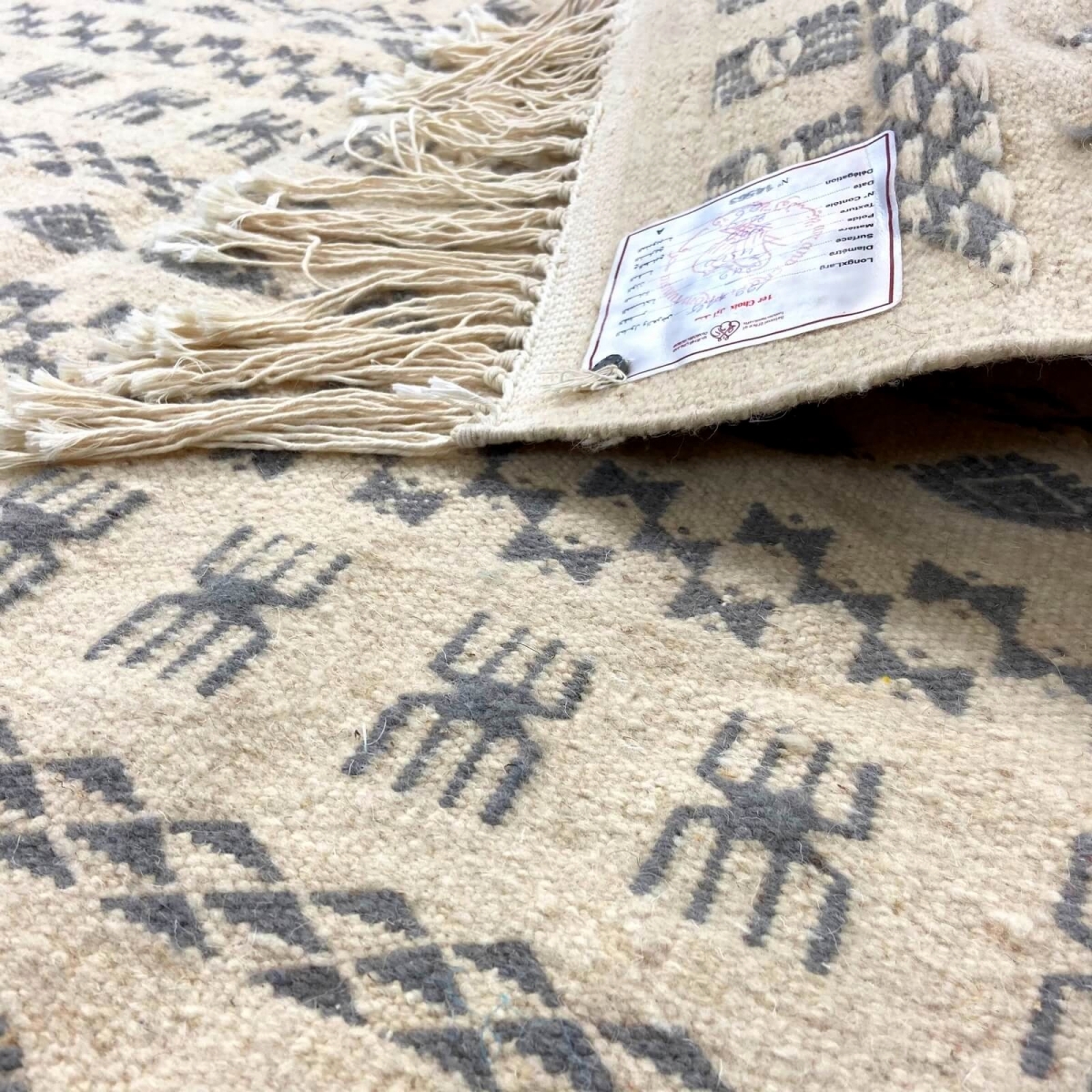 Alfombra bereber Alfombra Kilim Douja 121x200 Blanco Amarillo Gris (Hecho a mano, Lana, Túnez) Alfombra kilim tunecina, estilo m