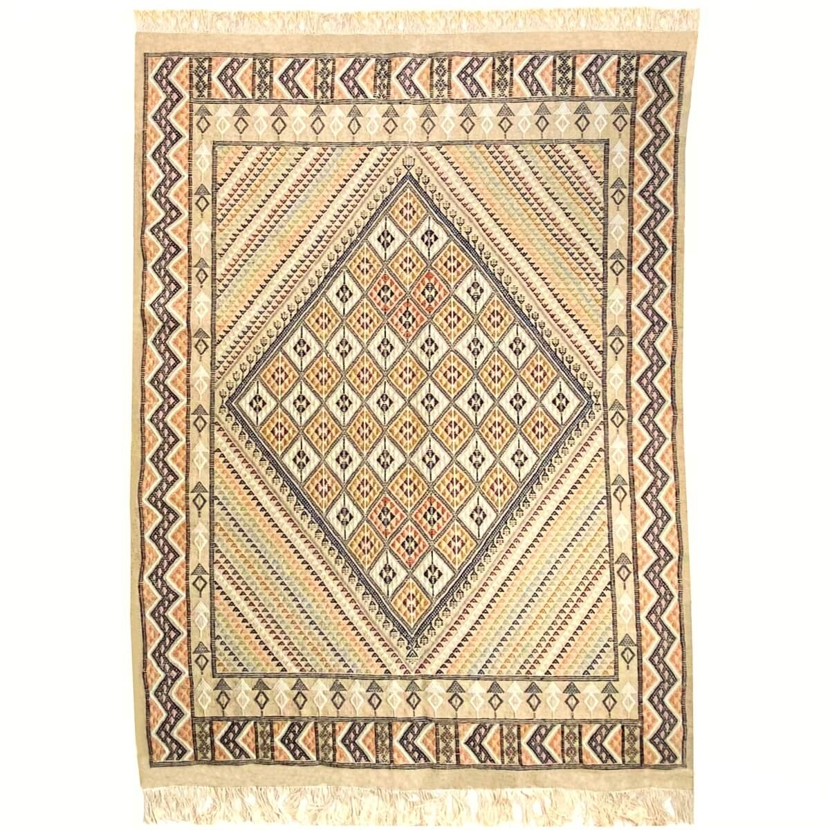 Berber Teppich Großer Teppich Margoum Gezzal 157x257 Beige (Handgefertigt, Wolle, Tunesien) Tunesischer Margoum-Teppich aus der 