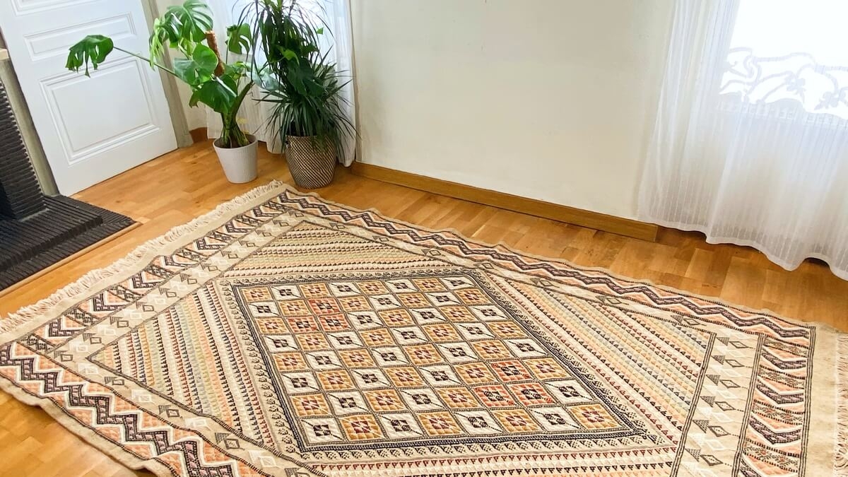 Berber Teppich Großer Teppich Margoum Gezzal 157x257 Beige (Handgefertigt, Wolle, Tunesien) Tunesischer Margoum-Teppich aus der 