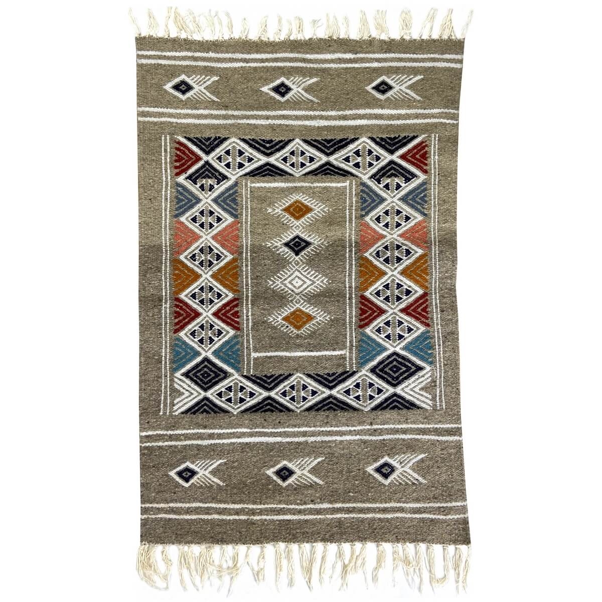 Berber tapijt Tapijt Kilim Hekku 60x98 Grijs (Handgeweven, Wol, Tunesië) Tunesisch kilimdeken, Marokkaanse stijl. Rechthoekig wo