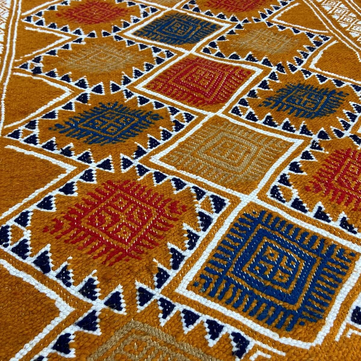 Tapete berbere Tapete Kilim Farran 60x98 Amarelo (Tecidos à mão, Lã, Tunísia) Tapete tunisiano kilim, estilo marroquino. Tapete 
