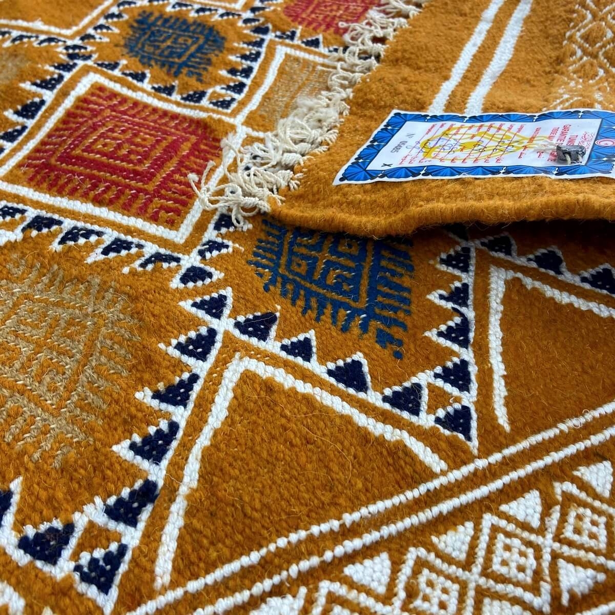 Tapete berbere Tapete Kilim Farran 60x98 Amarelo (Tecidos à mão, Lã, Tunísia) Tapete tunisiano kilim, estilo marroquino. Tapete 
