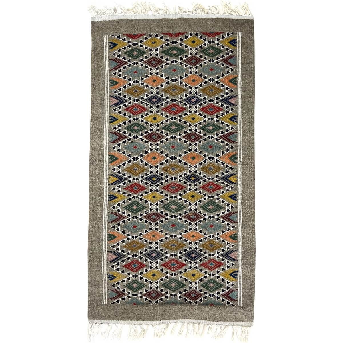 tappeto berbero Tappeto Kilim Edewi 60x111 Grigio (Fatto a mano, Lana, Tunisia) Tappeto kilim tunisino, in stile marocchino. Tap