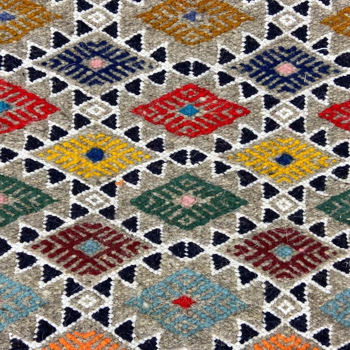 Berber carpet Rug Kilim Edewi 60x111 Grey (Handmade, Wool, Tunisia) Tunisian Rug Kilim style Moroccan rug. Rectangular carpet 10