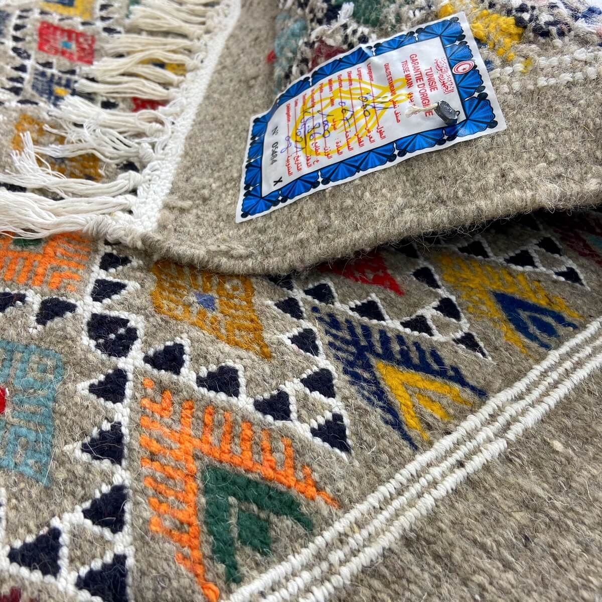Berber carpet Rug Kilim Edewi 60x111 Grey (Handmade, Wool, Tunisia) Tunisian Rug Kilim style Moroccan rug. Rectangular carpet 10