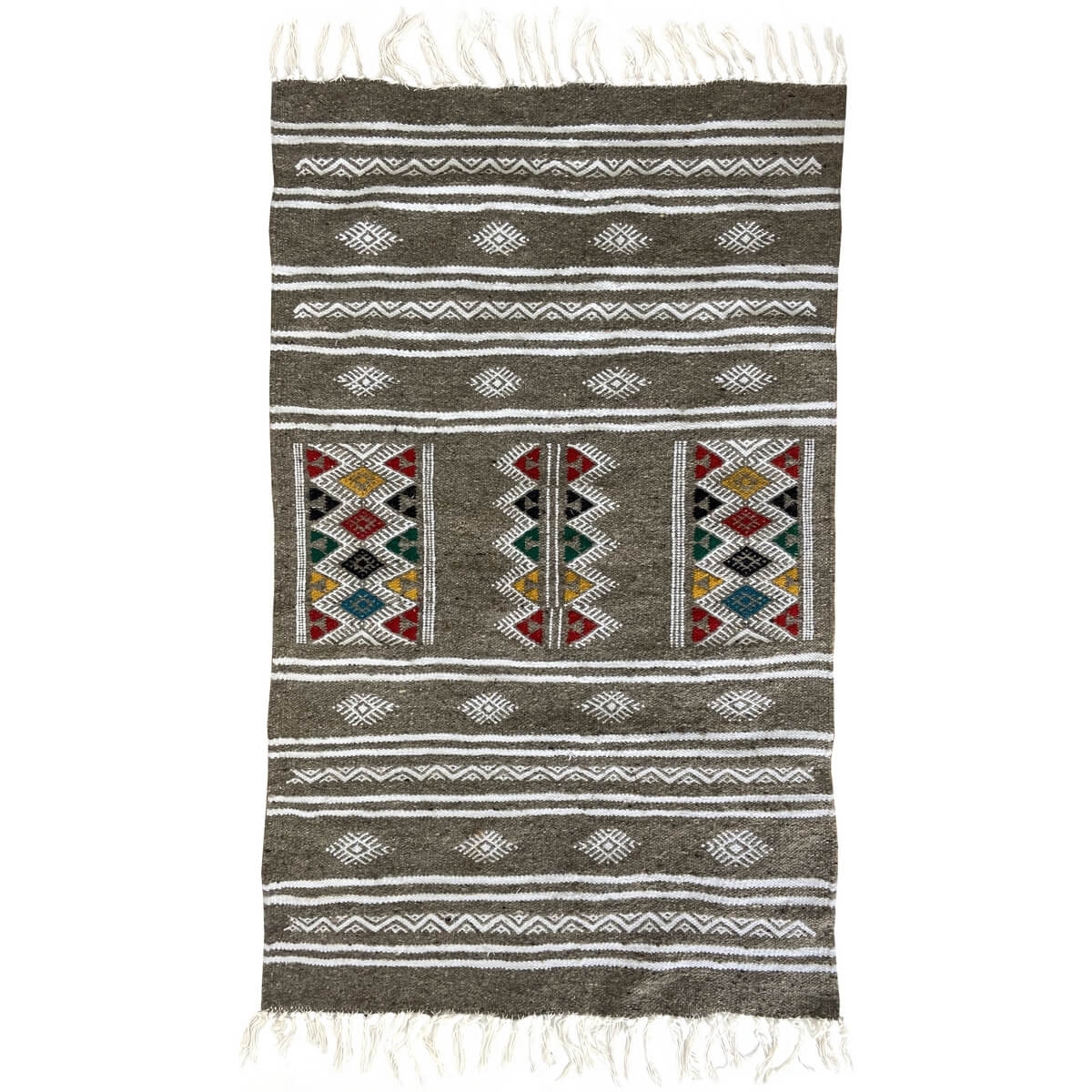 Tapis berbère Tapis Kilim Cubub 69x112 Gris (Tissé main, Laine, Tunisie) Tapis kilim tunisien style tapis marocain. Tapis rectan
