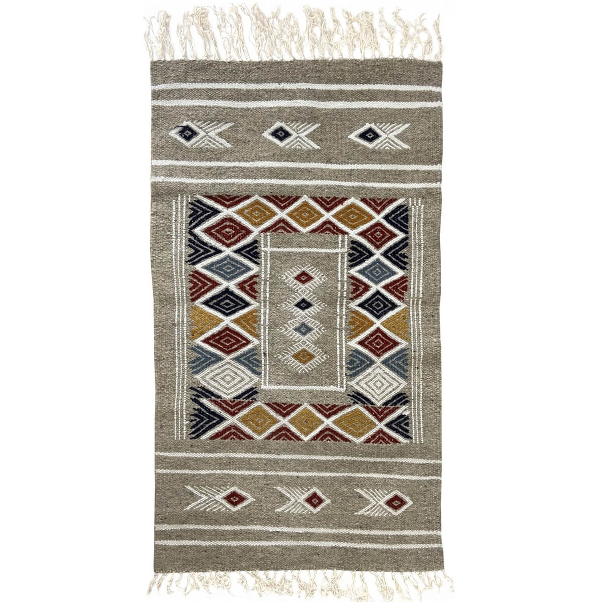 Berber Teppich Teppich Kelim Bezza 58x102 Grau (Handgewebt, Wolle, Tunesien) Tunesischer Kelim-Teppich im marokkanischen Stil. R